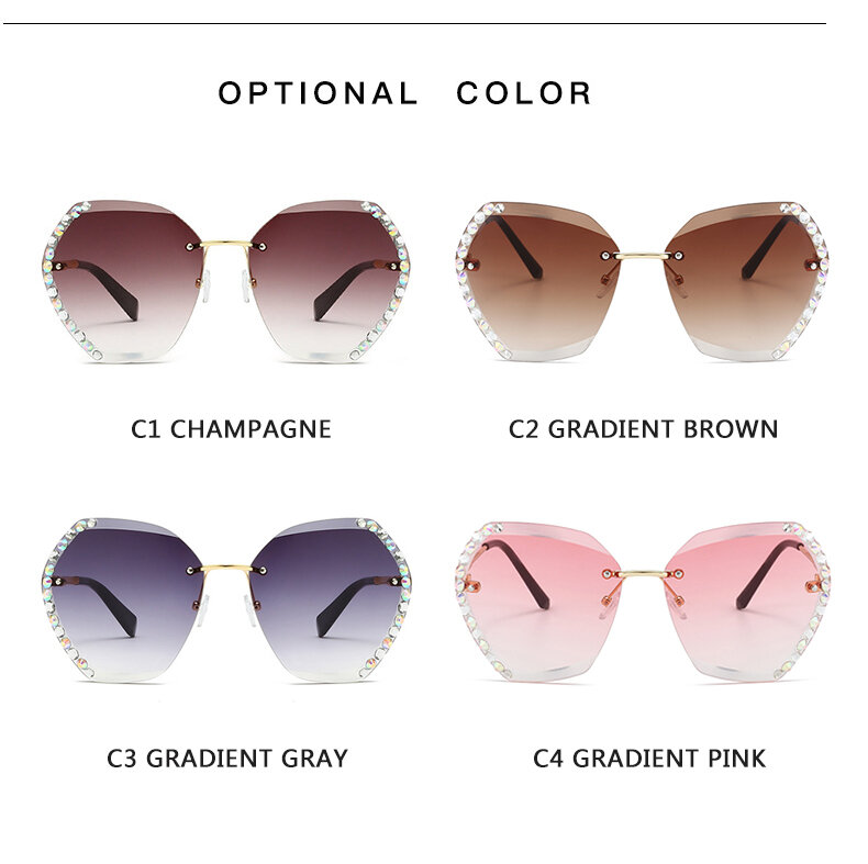 2021  Vintage Round Sunglasses Women Men  Fashion Rimless Glasses Retro Pink Gradient Sun Glasses Women UV400 Shades Oculos
