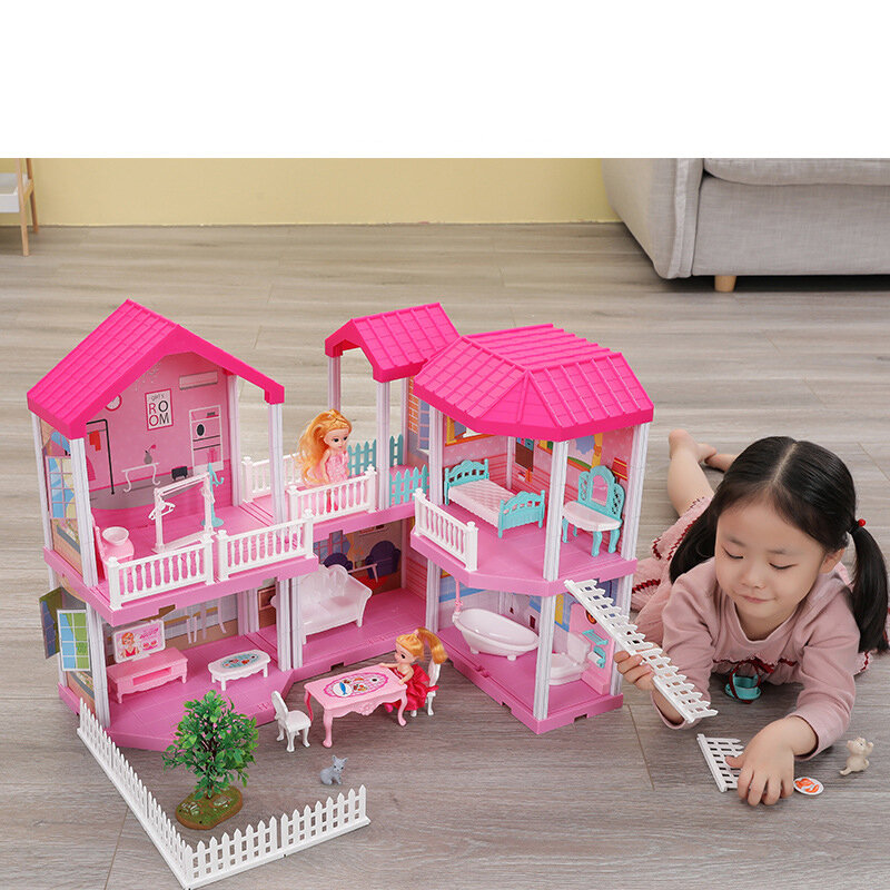 Girls Pretend Toy Handmade Doll house Castle DIY House Toy Miniature Dollhouse Birthday Gifts Educational Toys Doll Villa Girl