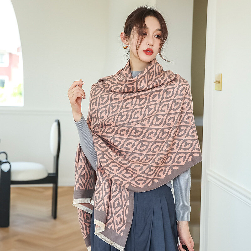 Luxo xadrez impressão inverno cachecol feminino cashmere pashmina foulard cachecol feminino cobertor grosso macio xales envoltórios