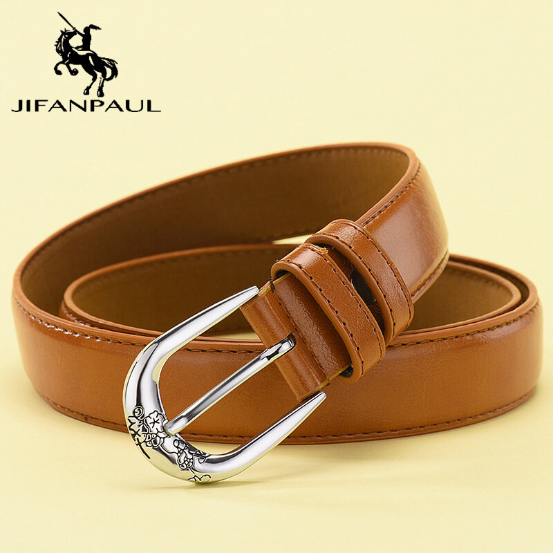 JIFANPAUL-Cinturón de piel auténtica para mujer, cinturón de moda de alta calidad, hebilla de pin con estampado de aleación, tendencia salvaje, envío gratis