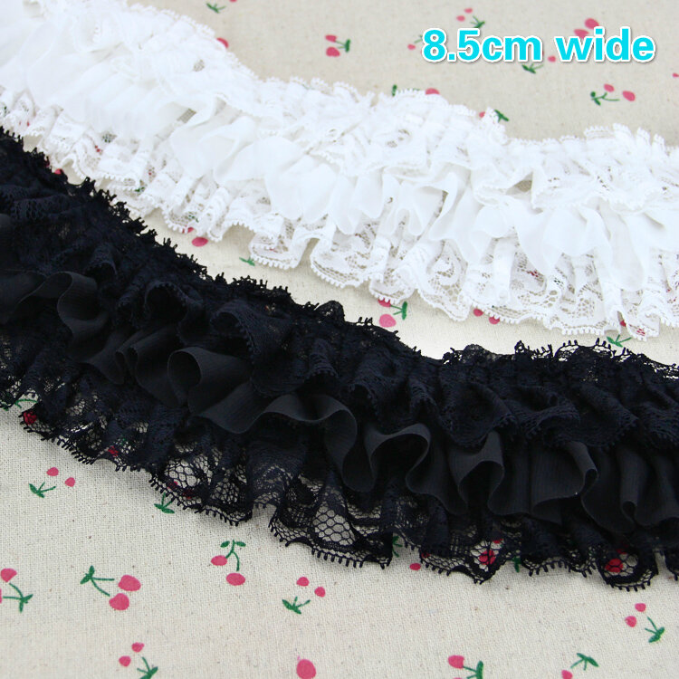 Beautiful Three-layer Pleated Chiffon Tulle Lace Fabric DIY Clothes Skirt Wedding Hem Sewing Sofa Curtain Creation Decoration