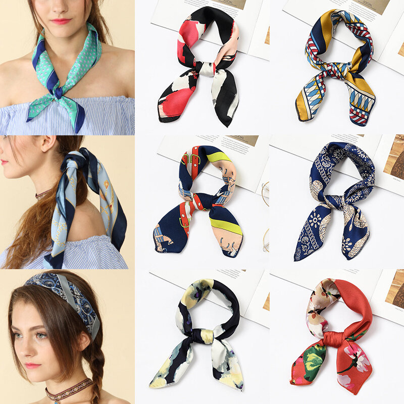 50 Х5, 0 см, винтажный женский Шелковый Атласный квадратный шарф, повязка на голову и шею для волос, элегантная квадратная бандана