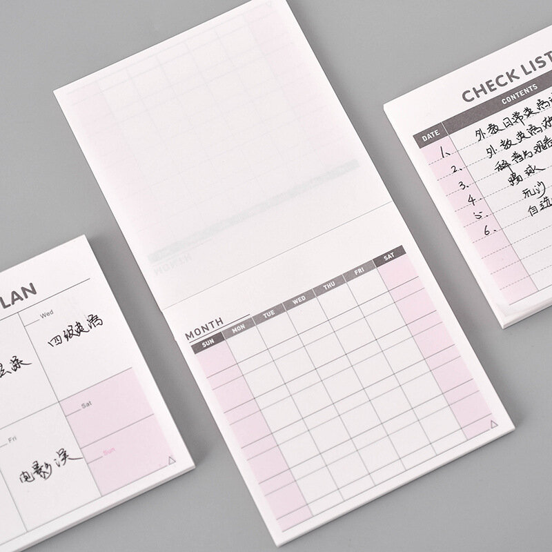 Caderno almofada de notas, caderno bloco de notas para programação semanal, conjunto de papeleria com adesivo para notebook