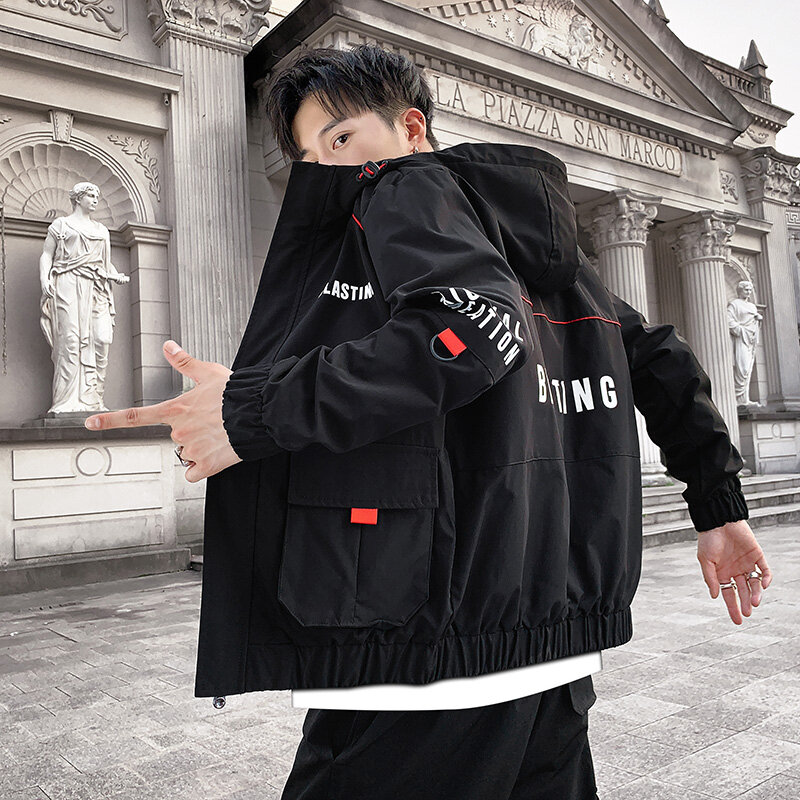 Mỏng phù hợp với áo khoác nam 2019 thương hiệu quần áo có mũ áo Khoác Nam Thời Trang Hip Hop Plus kích thước M-4XL mới Mũ thư in hình