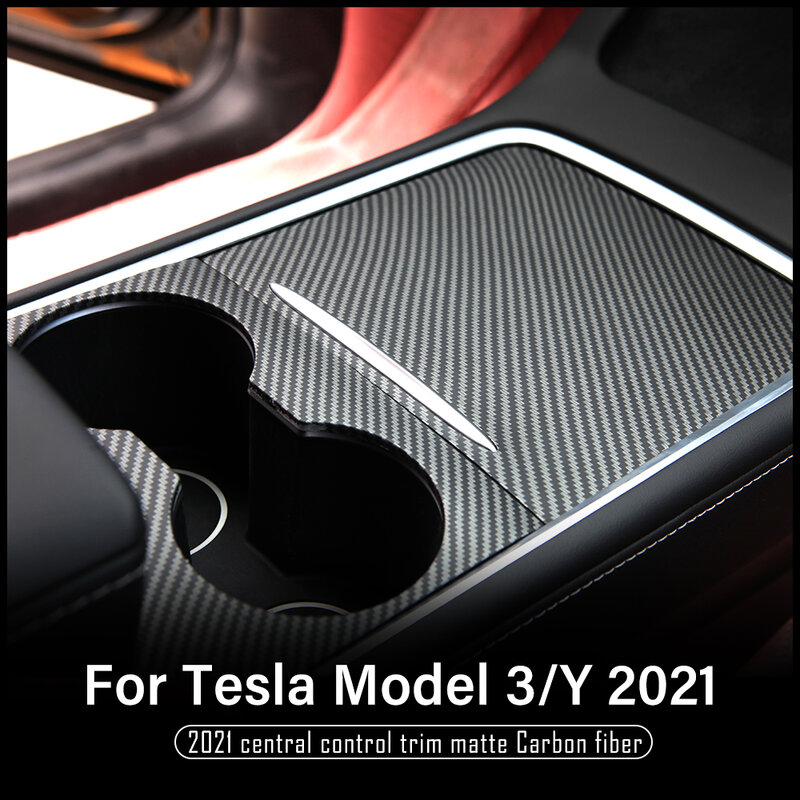 Aksesori Tesla Model 3 2021 Baru Stiker Sampul Konsol Tengah Serat Karbon Model Matte Y Tiga Patch Perlindungan Interior Mobil