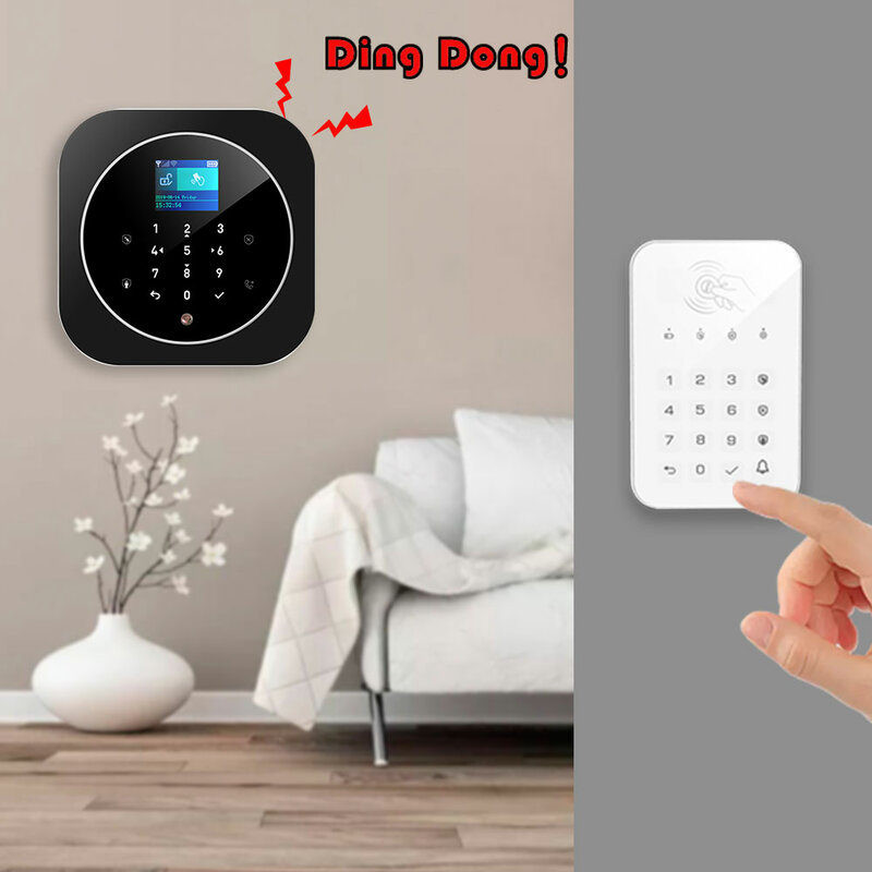 TUGARD-sistema de alarma de seguridad G12 + K10, 433MHz, GSM, WiFi, tarjeta RFID inalámbrica para el hogar, antirrobo, TFT, LCD, teclado táctil, 11 idiomas