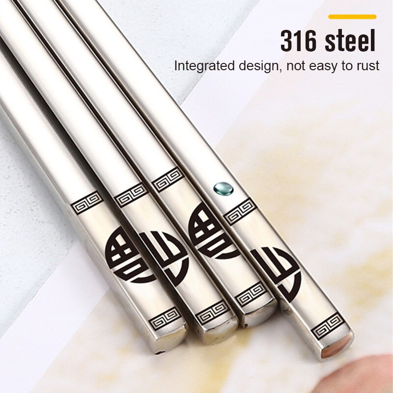 5 Pairs Stainless Steel Chopsticks Multicolor Reusable Safe Metal Chopsticks Easy to Use Square Lightweight Chop Sticks Gift Set