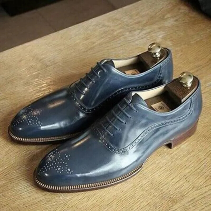 Zapatos de fiesta de cuero sintético Para Hombre, calzado clásico y cómodo con cordones y punta redonda, Para primavera y otoño, KZ312