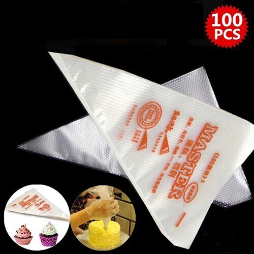 100Pcs Non-toxic Plastic Disposable Icing Bags Cake Cream Decorating Piping Bags Cake Cream bag Decorating Pastry Tip Tool