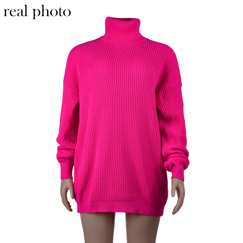 Simenual swetry z golfem jesienne zimowe swetry damskie Neon kolor bluzy z długim rękawem moda 2021 prosta, na co dzień obcisły sweter
