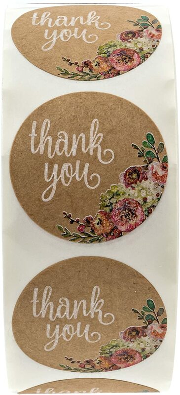 Brown Kraft Floral Thank You Stickers 500 per Pack 4