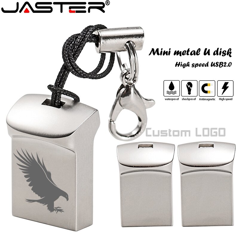 JASTER USB 2.0 mini metallo argento con portachiavi usb flash drive 4GB 8GB 16GB 32GB 64GB 128GB pendrive (Più di 10PCS libero LOGO)