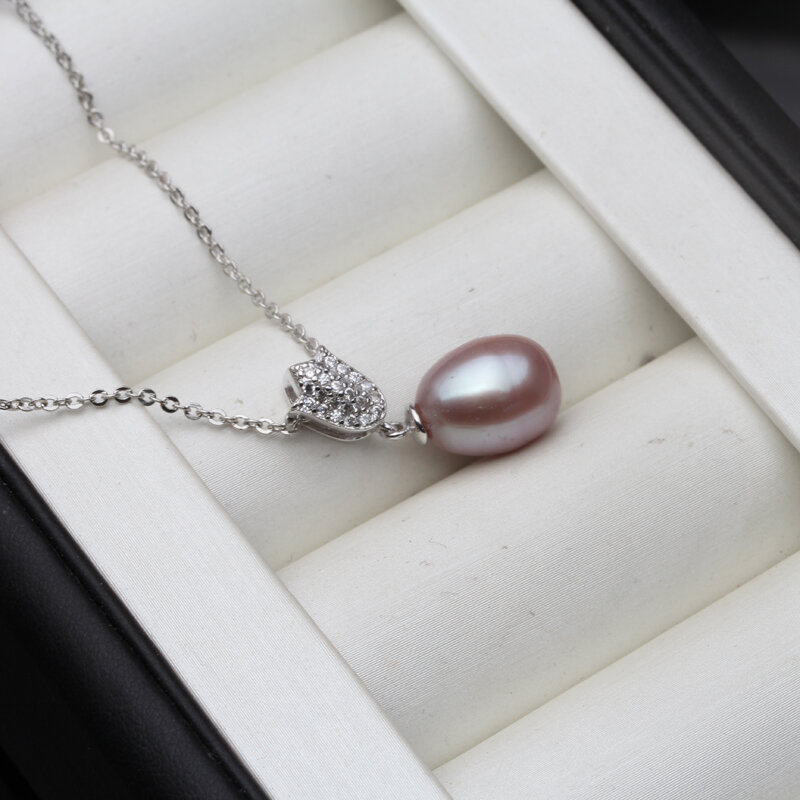 Collar de plata 925 auténtica para mujer, colgante de perlas naturales negras de oso, joyería fina, regalo de boda