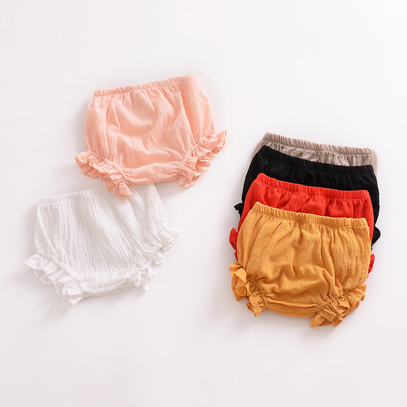 Newborn summer new baby Pure Color Cotton Linen Lace triangle casual big PP baby shorts bread pants