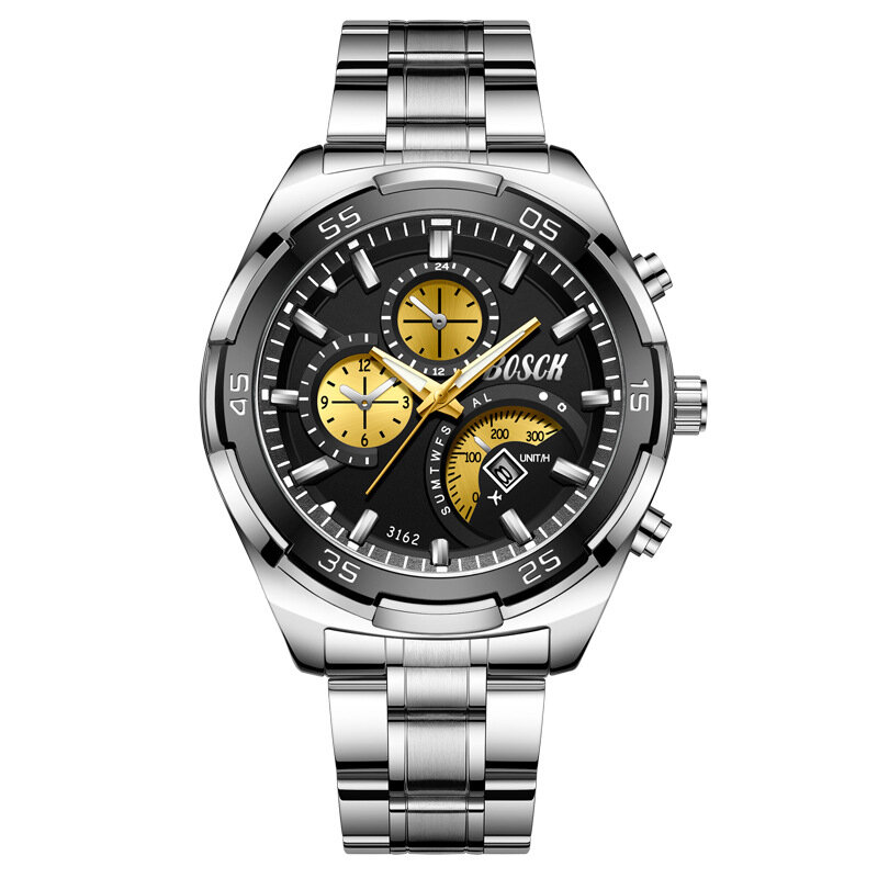 男性は高級ブランドスポーツクォーツ腕時計メンズクロノグラフ防水腕時計ステンレススチール日付時計レロジオmasculino
