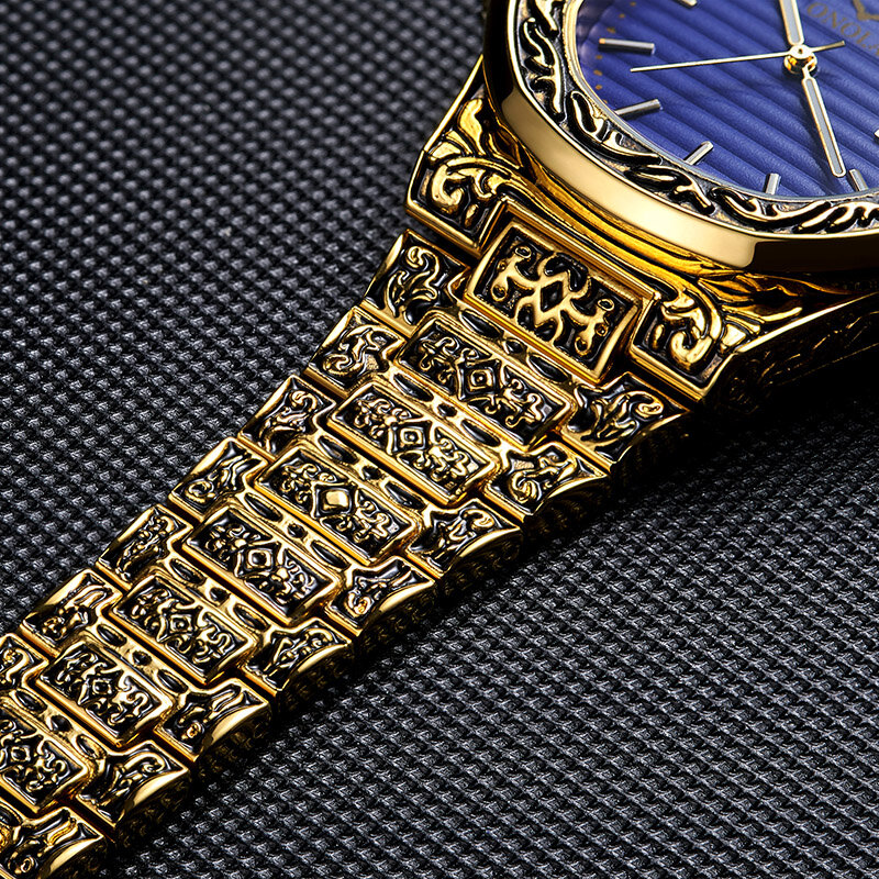 Reloj de cuarzo para hombre, cronógrafo retro dorado de acero inoxidable, marca de lujo, a la moda