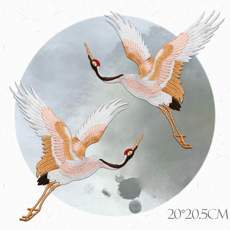 Chinese Stijl Patches Voor Kleding Borduren Applique Naaien Rood-Kraanvogel Vogels Decor Diy Geborduurde Stickers Voor Kleding