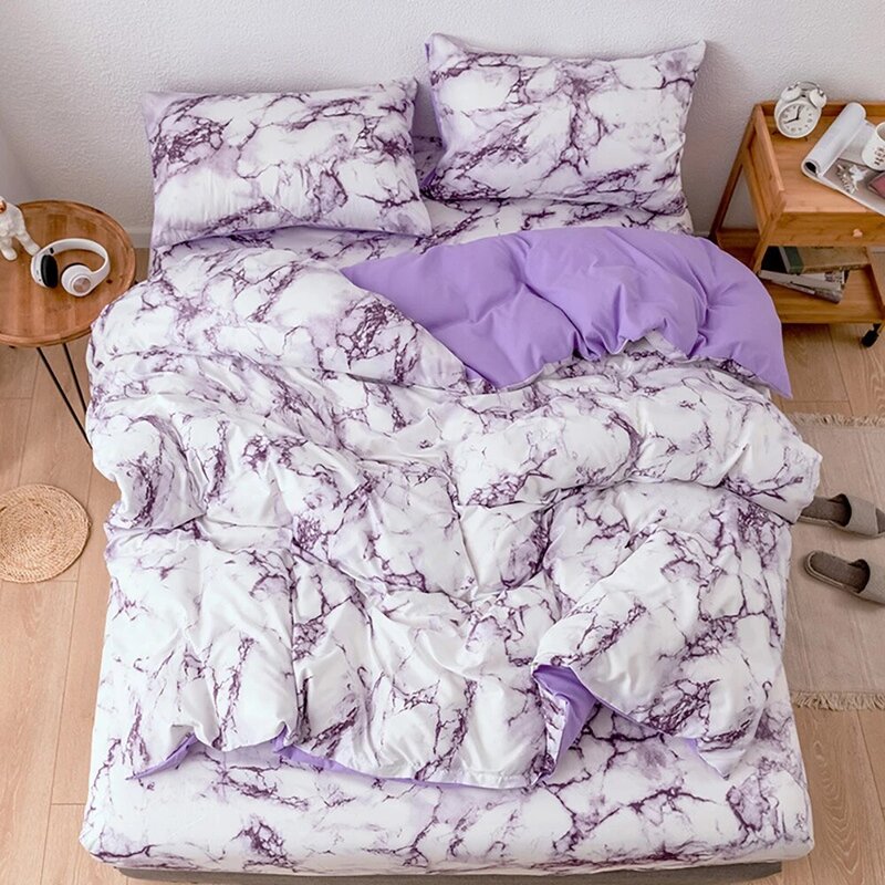 Juego de edredón con estampado de mármol de estilo moderno, ropa de cama con funda de almohada, cama doble completa, 2-3 piezas (sin sábanas)