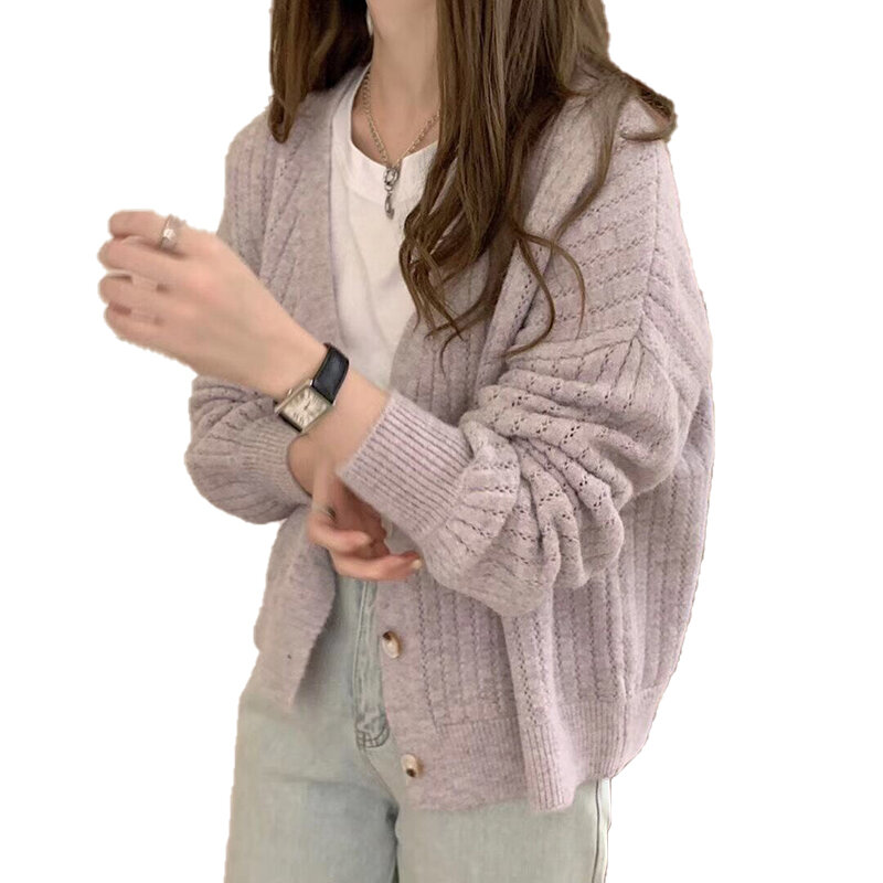 Женский вязаный кардиган в стиле ретро, свободный нежный короткий однобортный свитер без застежки, верхняя одежда, осень 2021
