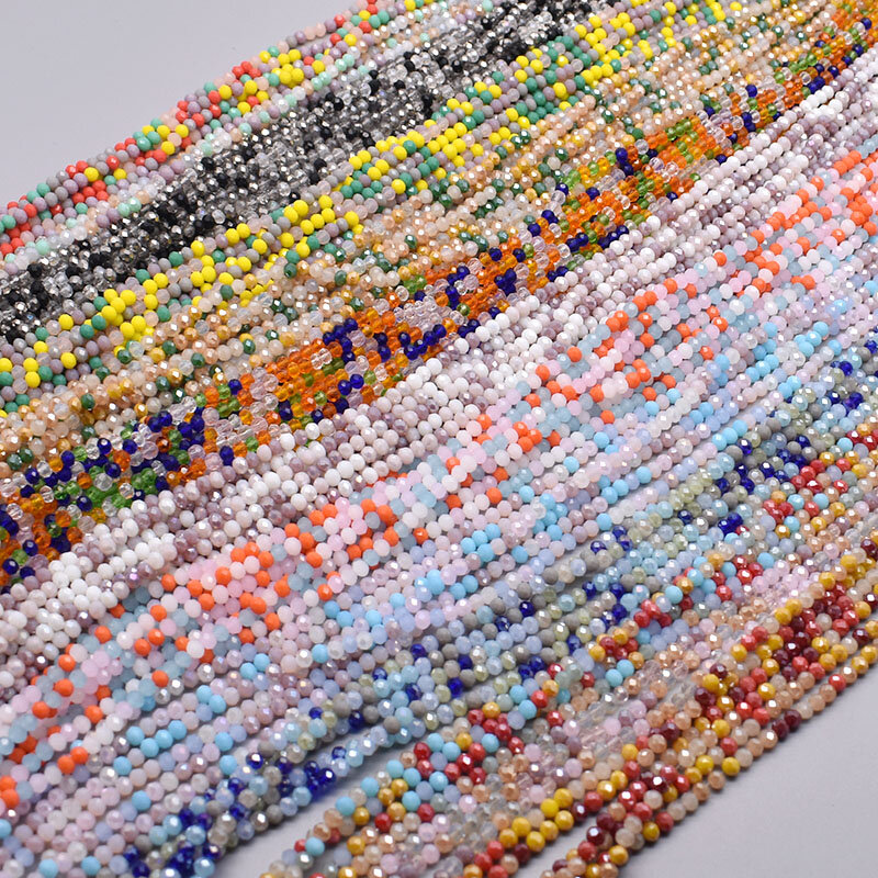 Warna Campuran Baru 2Mm 3Mm 4Mm Manik-manik Rondell Kristal Manik-manik Kaca Bersegi Manik-manik Spacer Longgar untuk Membuat Perhiasan DIY Gelang Wanita