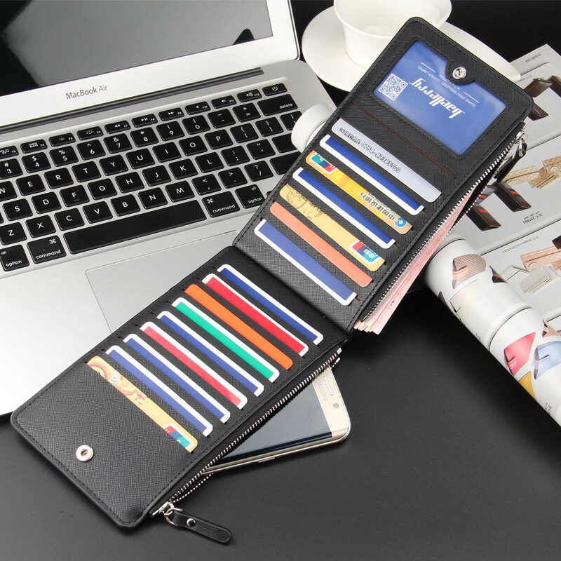 Men Wallets Long Style Card Holder Purse Zipper Large Capacity PU Leather Wallet For Long Card Package Ultra-Thin Card Holder