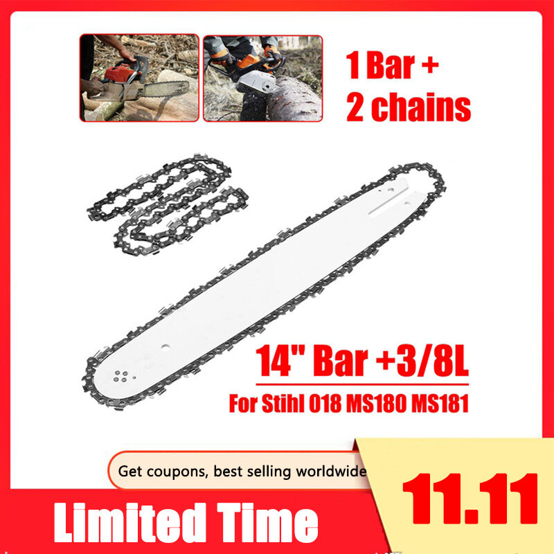 HOT 14 Inch Bar +3/8L 2Pcs Chains Fit For Stihl 018 Ms180 Ms181 Chainsaws Chain Saw
