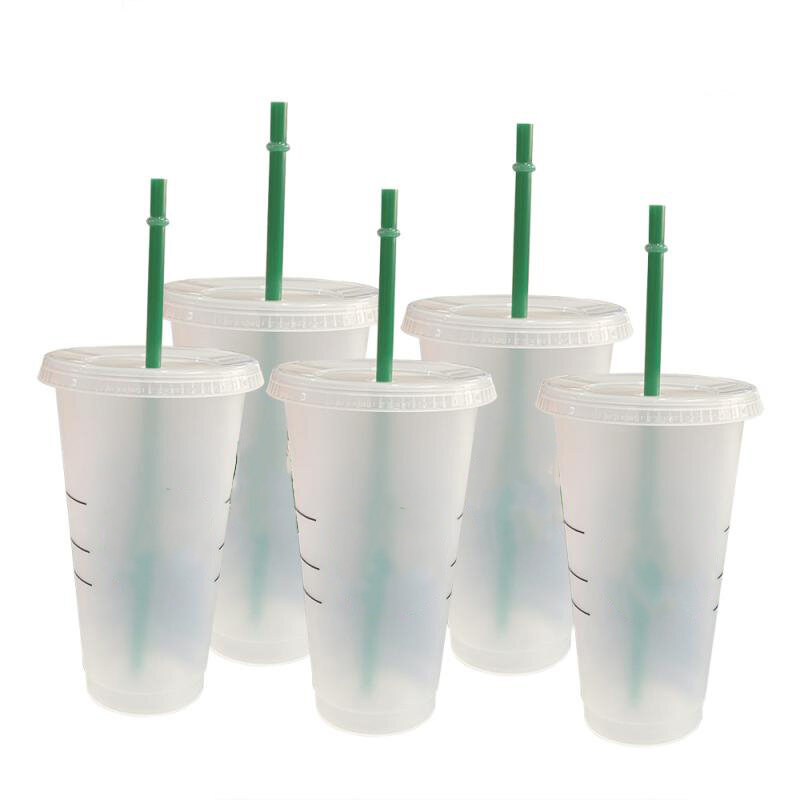 Tazas de café reutilizables con cambio de Color, vaso de plástico brillante con tapa, taza de café con logotipo para cafetería, 700ml