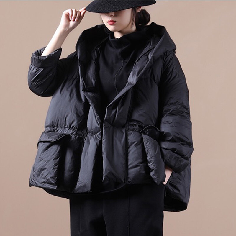 แฟชั่นฤดูหนาว Oversize เสื้อผู้หญิง Hooded หนาเสื้อแจ็คเก็ตสีดำฤดูใบไม้ร่วง Casual Parkas