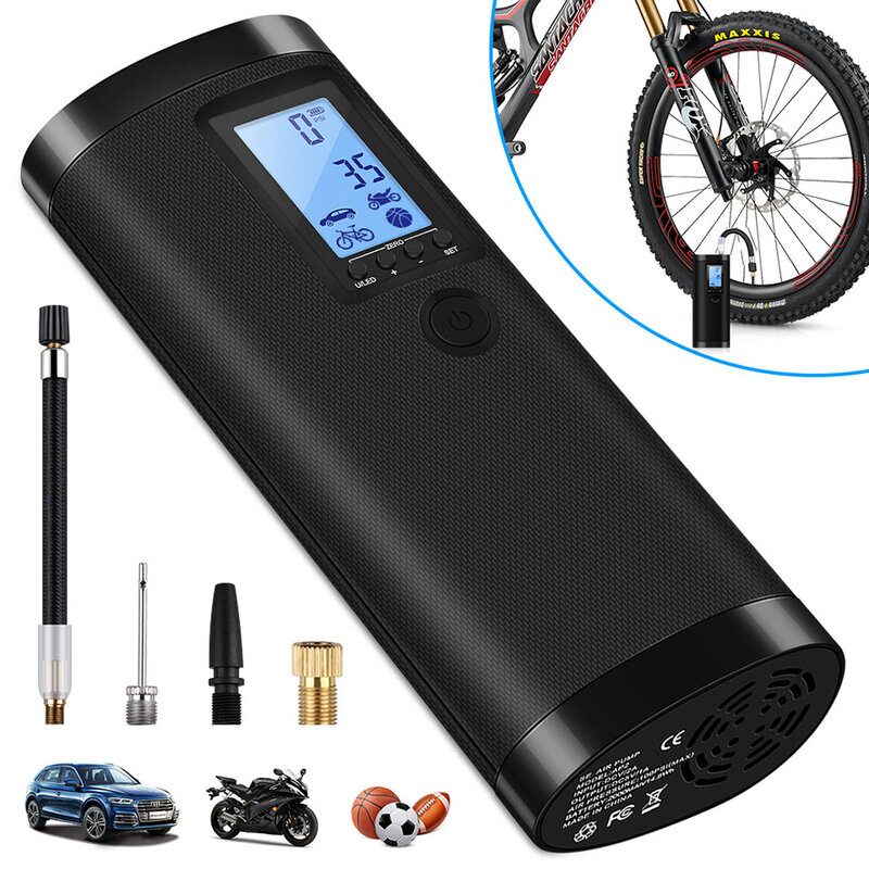 Электрический воздушный насос для мячей, насос для автомобиля и велосипеда, умный цифровой, с ЖК-дисплеем, зарядкой через USB, для дома и улицы