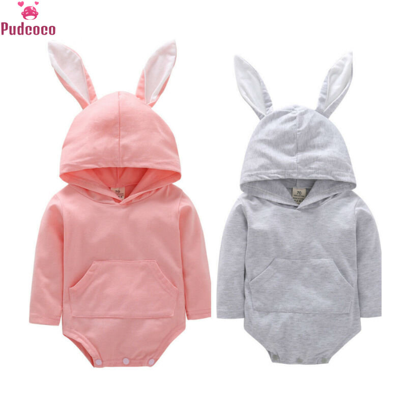 Herbst Winter Warme Neugeborenen Kinder Baumwolle Strampler Baby Jungen Mädchen Bodys Niedlichen Kaninchen Ohr Kostüm Kleidung 0-2 Jahre