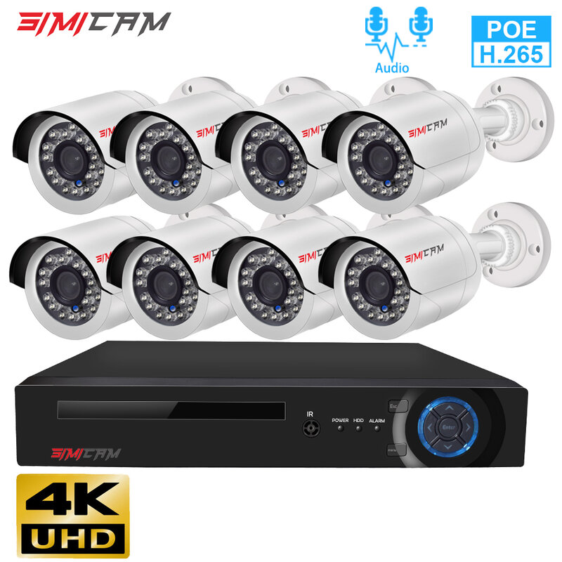 4K PoE Security Camera System 2/4/6/8pcs Wired 8MP/4MP Outdoor PoE IP Cameras H.265 8MP 8Channel 4KNVR Video Surveillance System