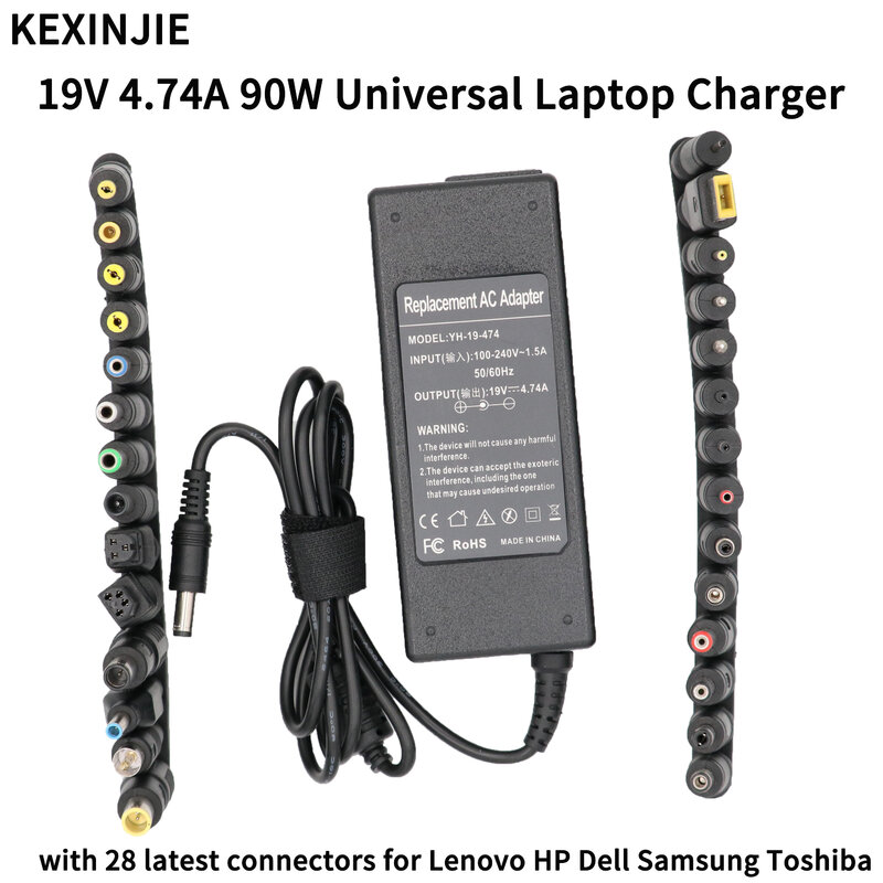 Adaptador de corriente AC Universal para ordenador portátil, cargador de 90W para Acer, ASUS, DELL, Lenovo, Toshiba, Samsung, 28 conectores, 19V, 4.74A