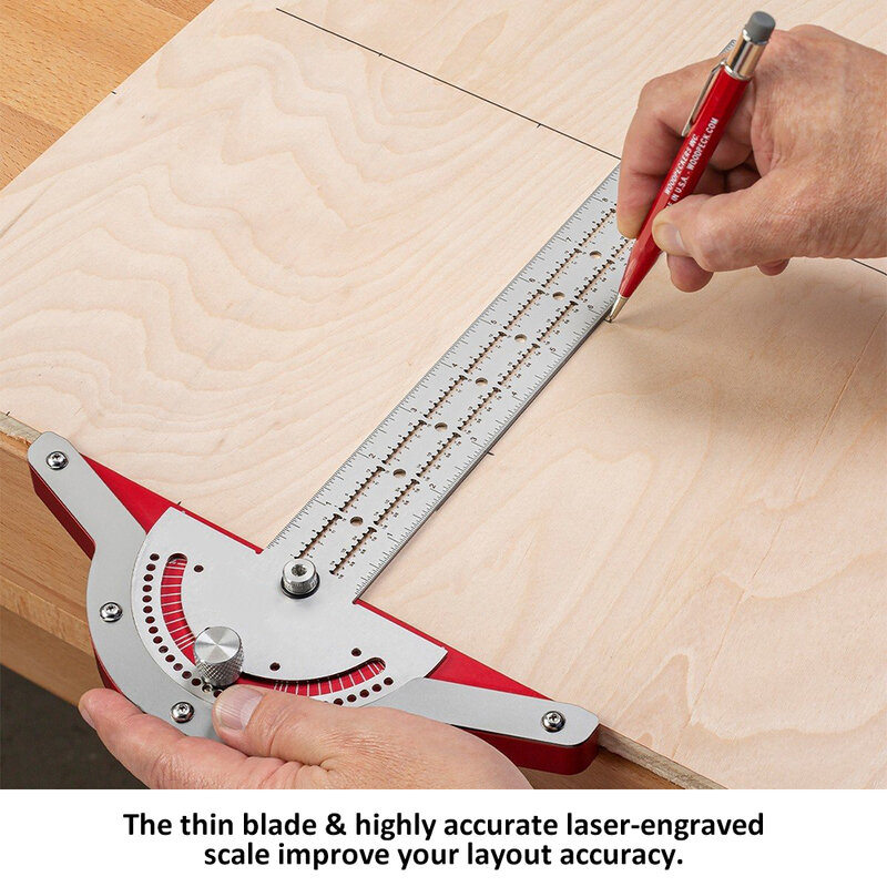 Regla de bordes para carpintería, transportador de ángulo eficiente, regla para carpintería, herramienta de medida de ángulo de acero inoxidable, 180 grados