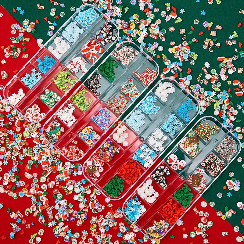 Feliz Navidad-copos para manicura de polímero para hombre, copos de jengibre para manicura de copos de nieve, lentejuelas mezcladas, decoraciones con brillo