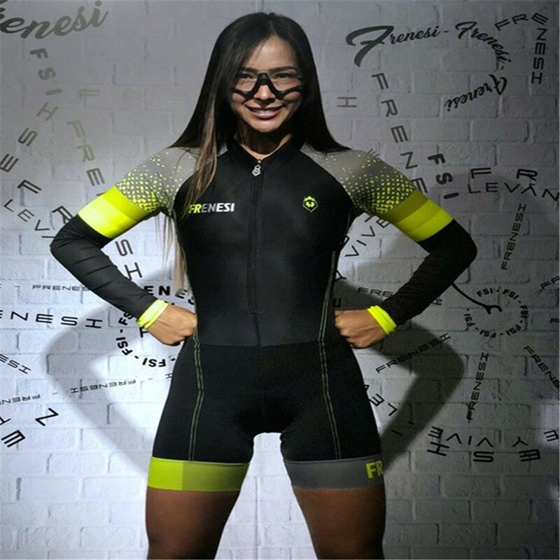 จักรยานไตรกีฬา Frenesi ผู้หญิงฤดูร้อนแขนยาว Racing ทีม Skinsuit อุปกรณ์ Custom เสื้อผ้าขี่จักรยาน Ciclismo Maillot