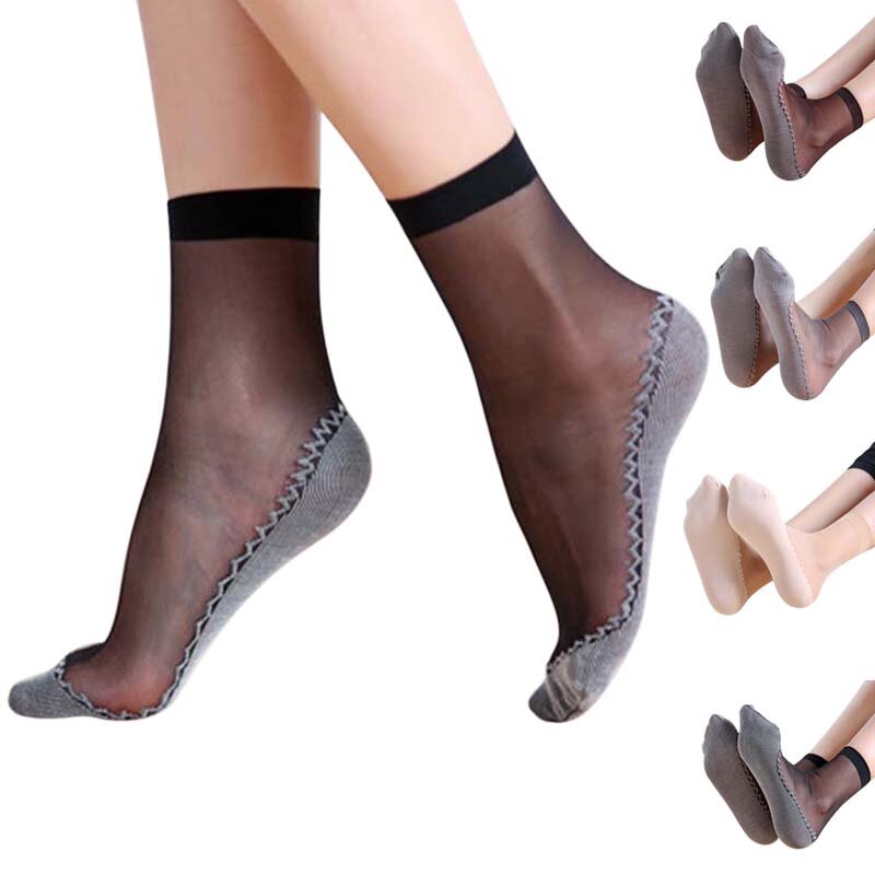 1 paire de chaussettes souples pour femmes, décontractées, antidérapantes, Mode d'épissure transparente, pour Dames et filles