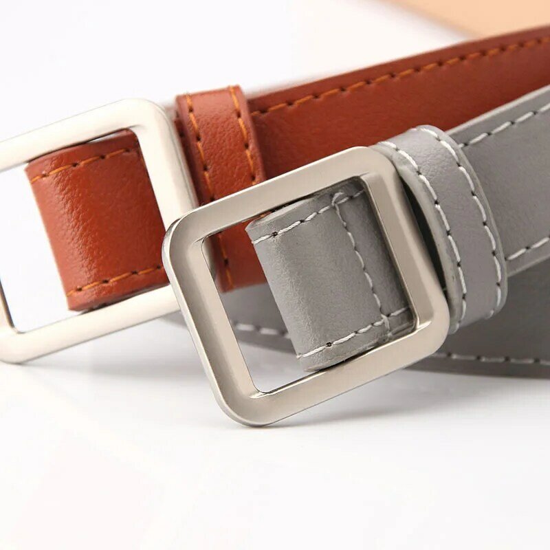 Cinturón con hebilla de Metal plateado para mujer, clásico, sencillo, informal, cinturón de decoración versátil