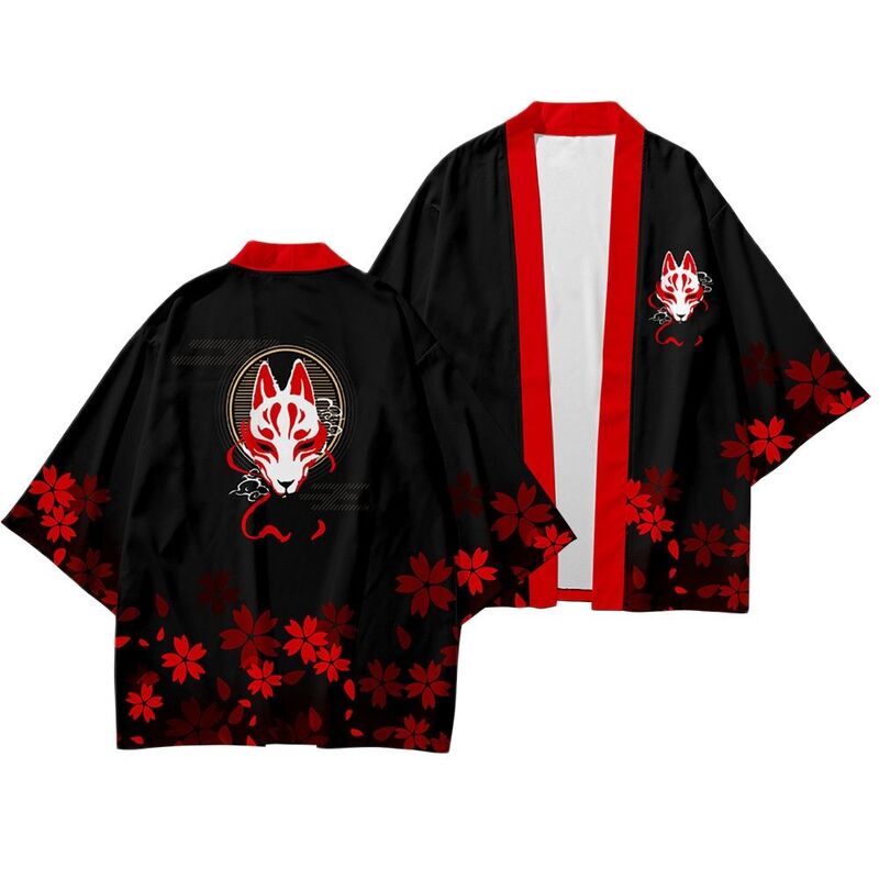 Conjunto de Kimono y pantalón de talla grande para hombre, camisa negra con estampado de estilo japonés, cárdigan, blusa Haori Obi, ropa asiática, XS-6XL
