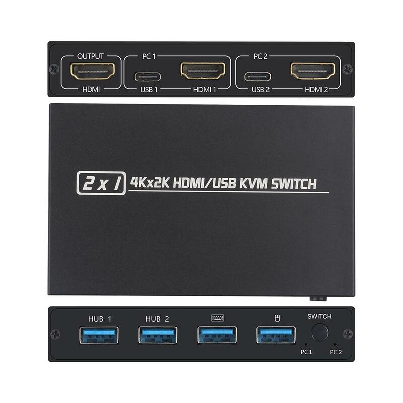 AIMOS-conmutador KVM 2 en 1 Compatible con HDMI/USB, AM-KVM 201CL, Compatible con HD 2K * 4K, 2 anfitriones, compartir 1 Monitor/teclado y ratón