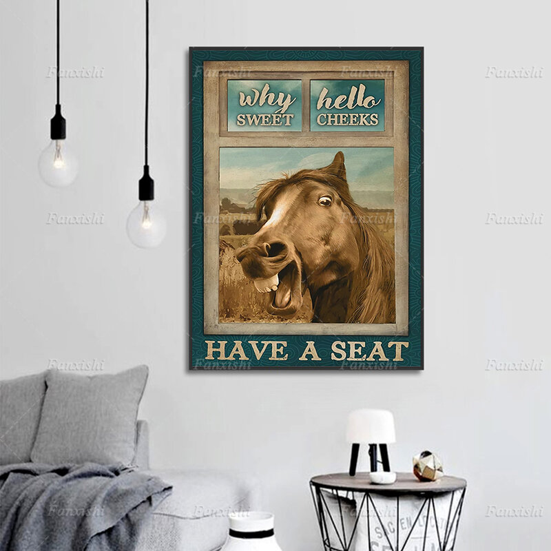 왜 달콤한 안녕하세요 chee은 좌석 말을 가지고 웃긴 포스터 북유럽 벽 아트 인쇄 레트로 동물 캔버스 회화 모듈 사진 장식