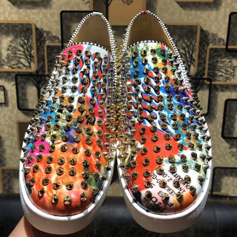 Luxury Brand Men's Fashion designer Shoes High quality Graffiti flats Loafers men Handmade Spiked Man Party wedding dress shoes