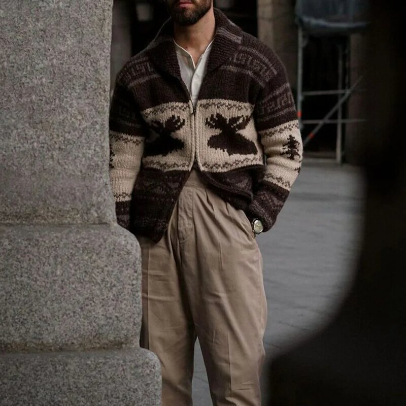 Sweter Kasual Pria Baru Musim Gugur Musim Dingin 2021 Jaket Pria Kardigan Rajut Gaya Barat Kerah Lengan Panjang Ritsleting Mode