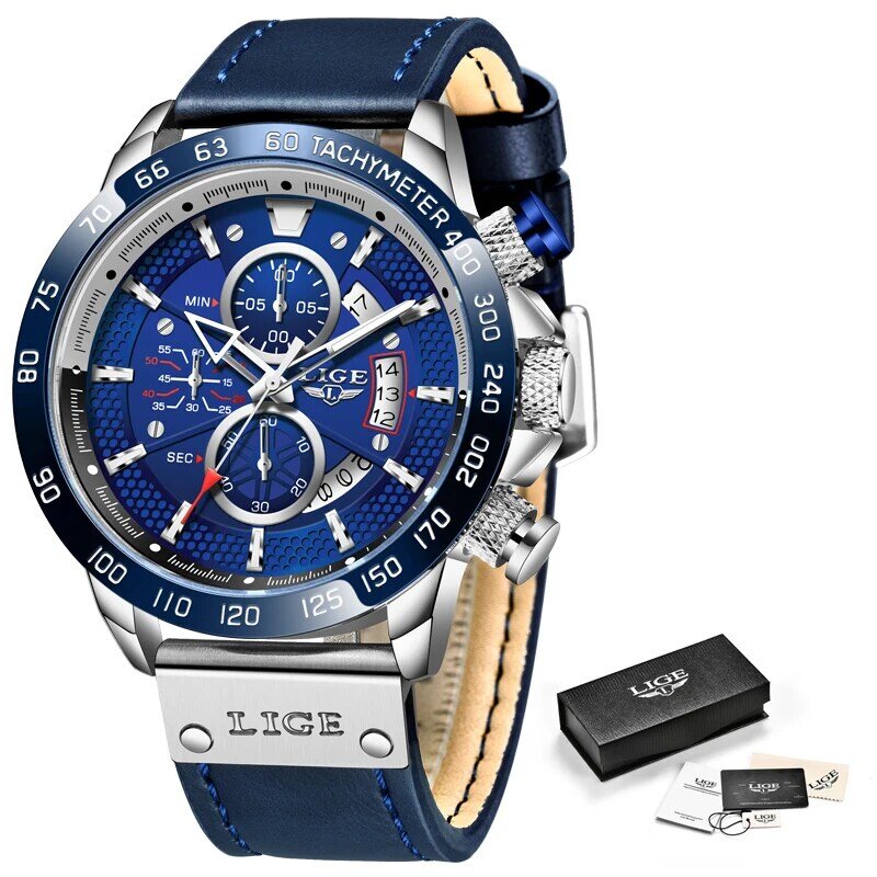 Relogio Masculino LIGE Uhr Für Männer Top Luxus Marke Mode Wasserdicht Chronograph Uhr Männer Casual Echtem Leder Männer Uhr