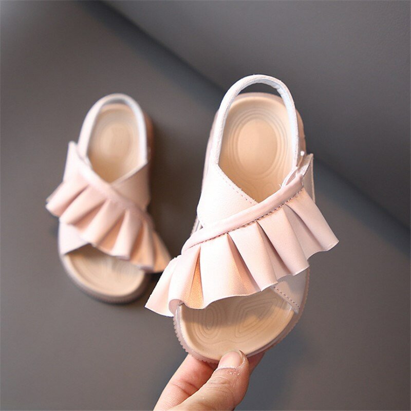 Sandal Anak-anak Musim Panas Baru 2021 Sepatu Anak-anak Balita Ruffle Kulit Sepatu Bayi Lucu Sandal Anak Perempuan Putri Mode Lembut 21-30