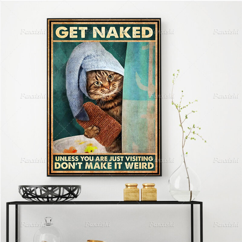 Peinture sur toile rétro à imprimé de chat, affiche d'art mural bizarre, décor de toilette, sauf si vous êtes juste en visite