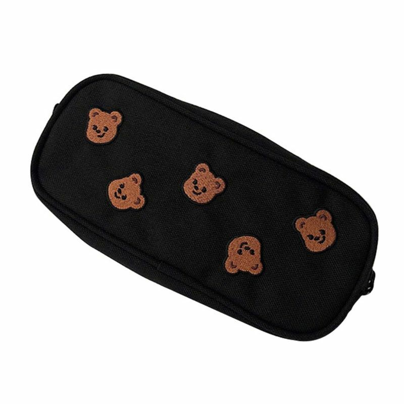 Kawaii Bear Embroidery Canvas Pencil Bag Pen Case Kids Gift Cosmetic Stationery