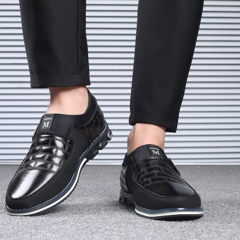 Sapatos casuais masculinos de tamanho grande, calçados casuais respiráveis para negócios, preto, azul