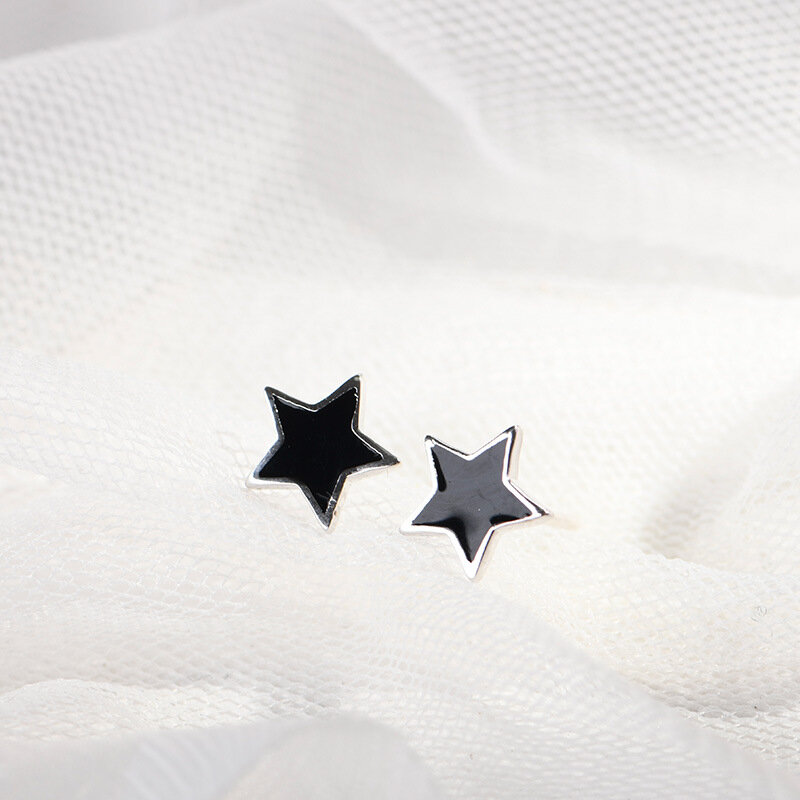 Pendientes de tuerca con forma de estrella para mujer, joyería de boda, Color plateado, negro, eh1169
