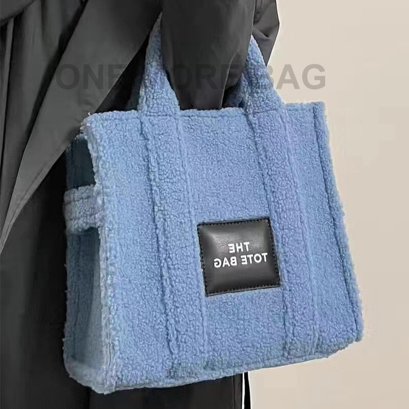 O peludo tote saco feminino grande capacidade simples bolsas casuais 2021 carta impressão ombro crossbody bolsa feminina ins