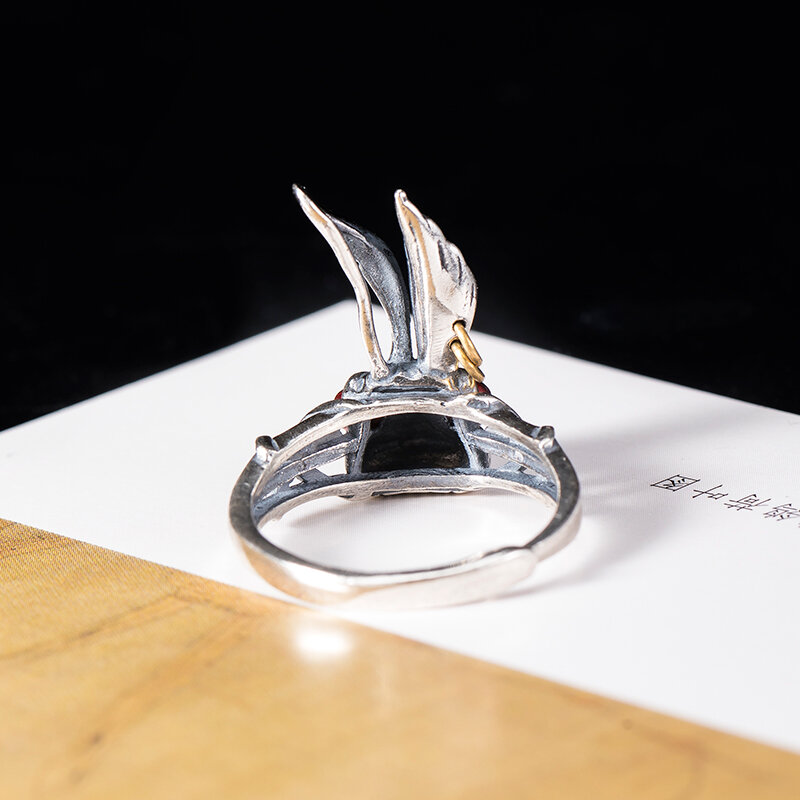 VLA-anillo Punk de plata 925 para mujer, sortija larga con Orejas de conejo, accesorio de tamaño ajustable, Retro, Color dorado